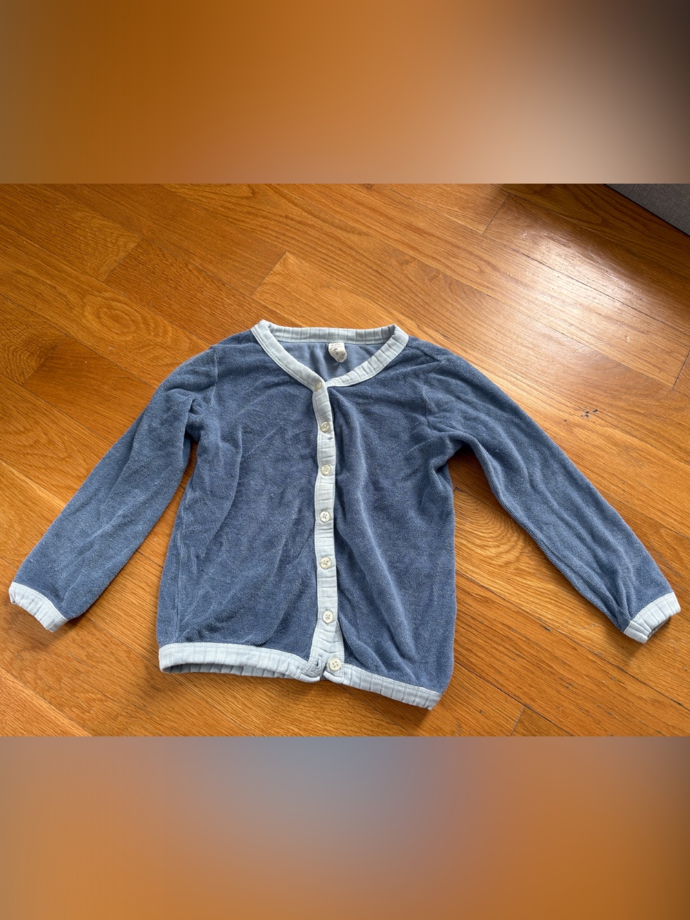 kate quinn Slate Blue Pullover with Cream Trim